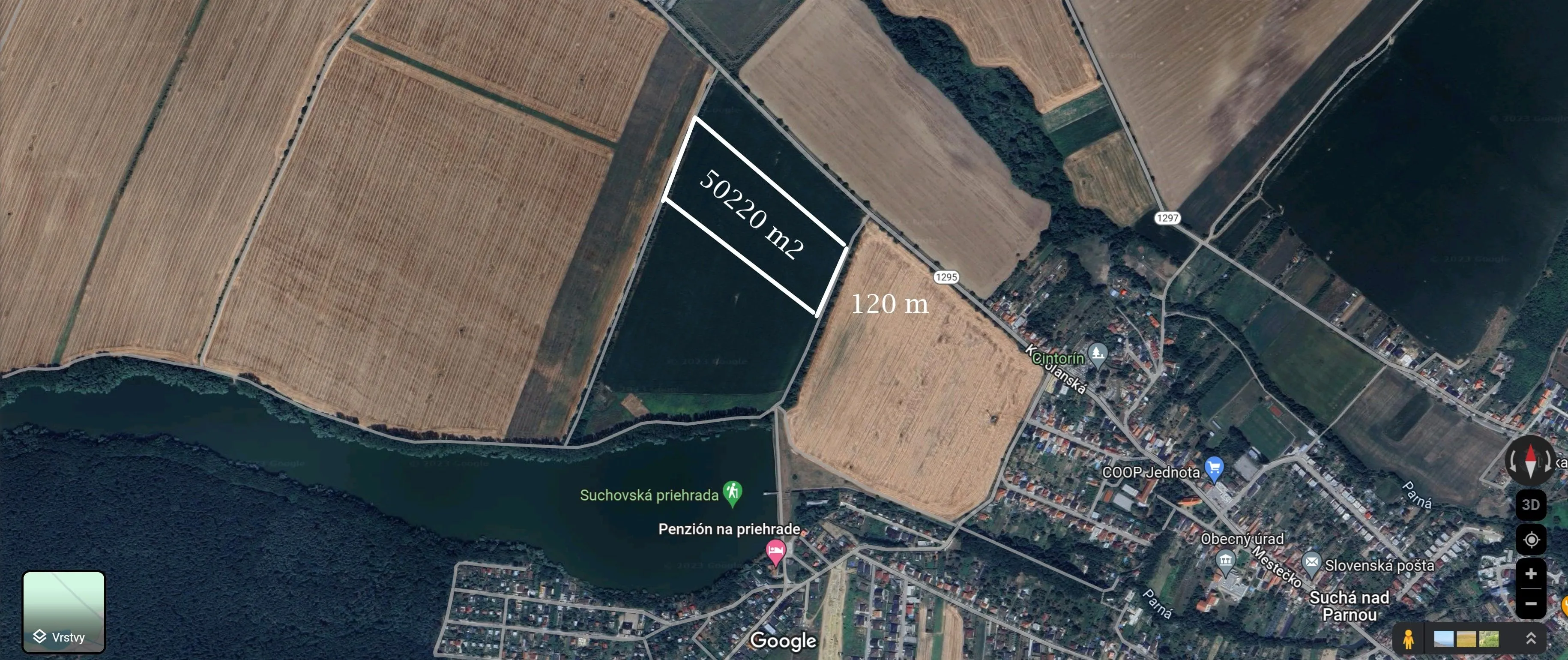 PNORF – orná pôda, 50220 m2, šírka 120 m, Suchá nad Parnou okr. Trnava