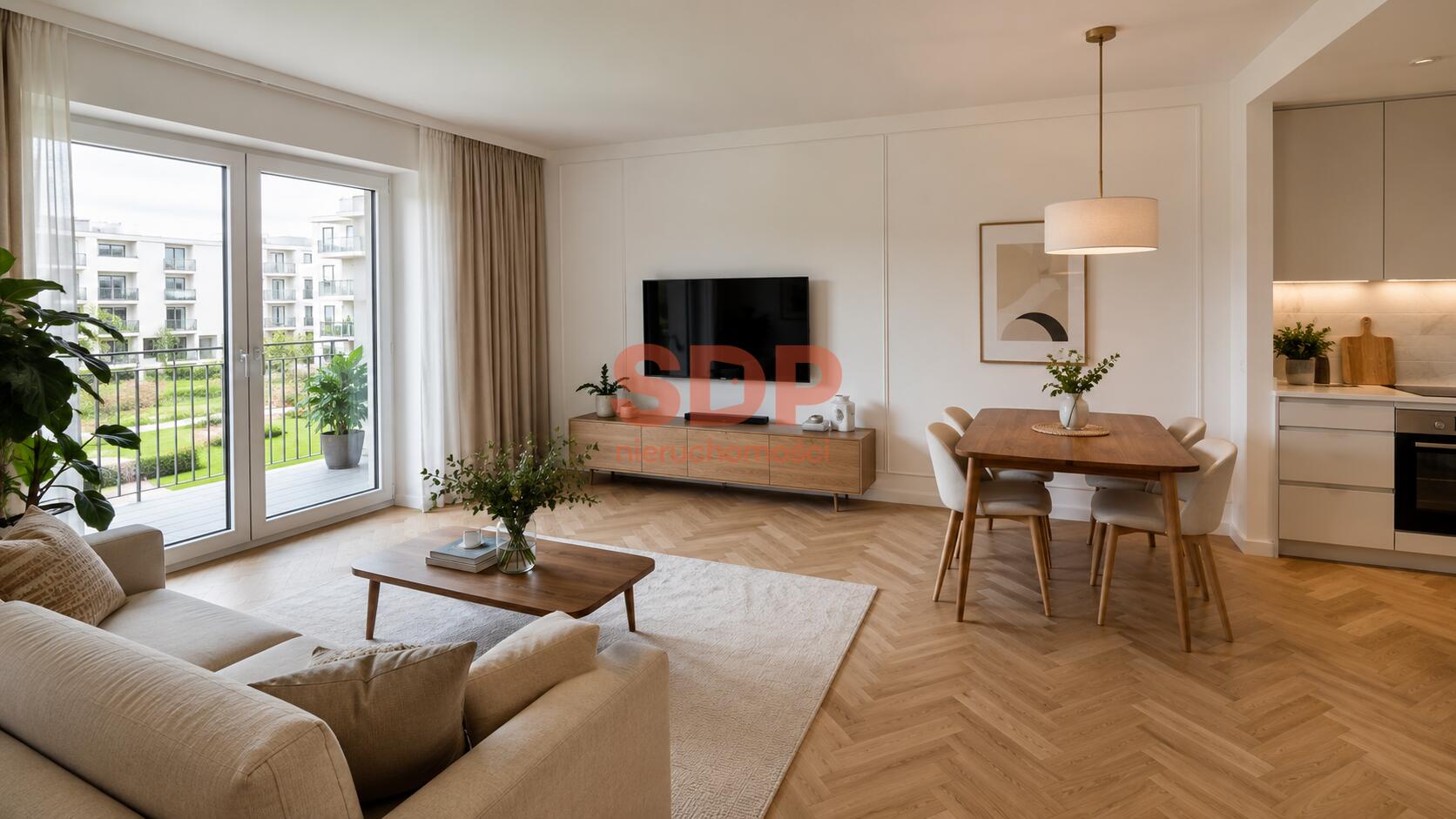 Nowoczesne mieszkanie z dużym balkonem i garderobą