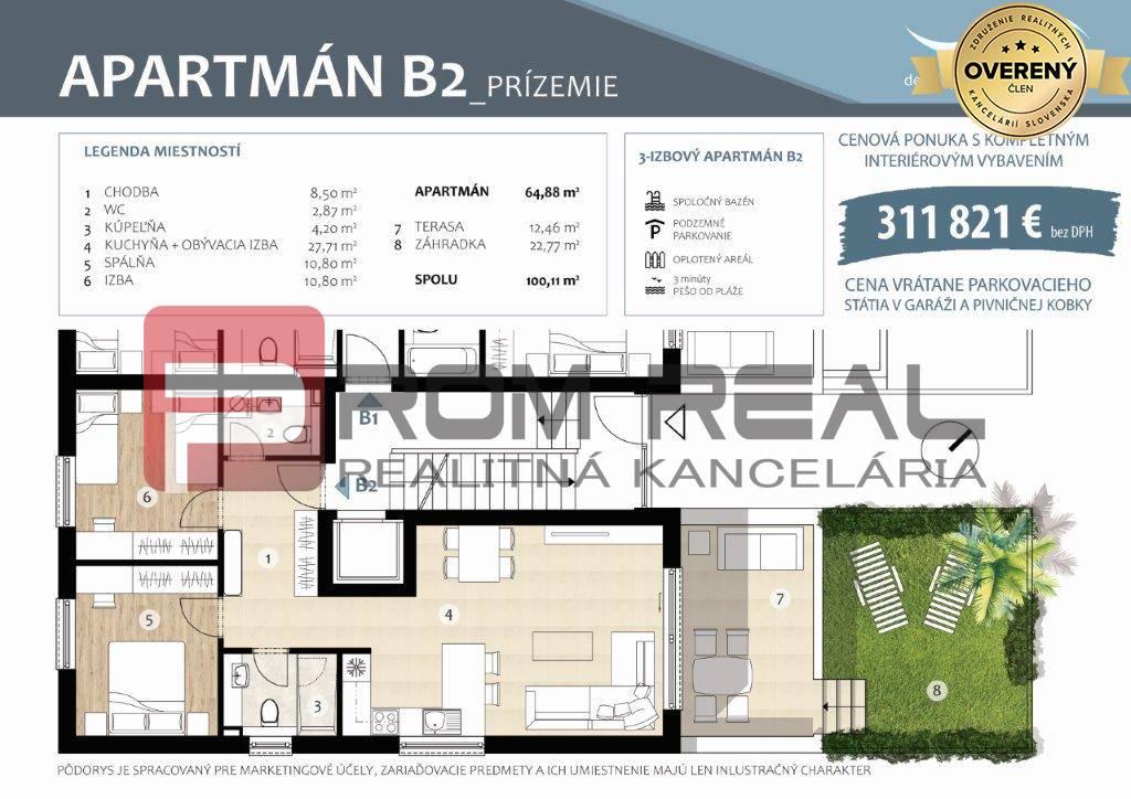 Nový kompletne zariadený 3-izbový apartmán s parkingom v Chorvátsku!