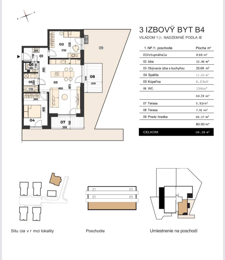 predaj moderný 3 izbový byt s predzáhradkou, Staré Grunty