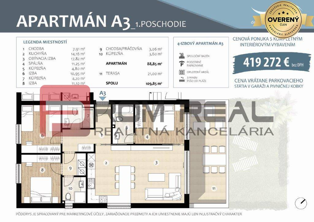 Nový kompletne zariadený 4-izbový apartmán s parkingom v Chorvátsku!